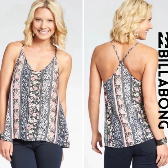 Billabong women’s Spring Seas Flowy Boho Floral Leopard Print Tank. Medium - Picture 1 of 7